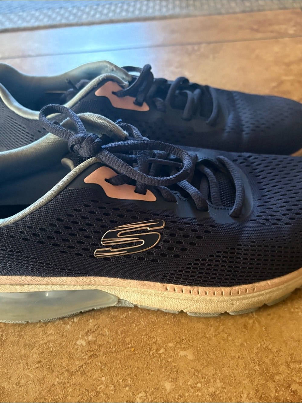 Skechers Women’s Navy and Light Pink Athletic Lace-Up Sneakers Running Shoes